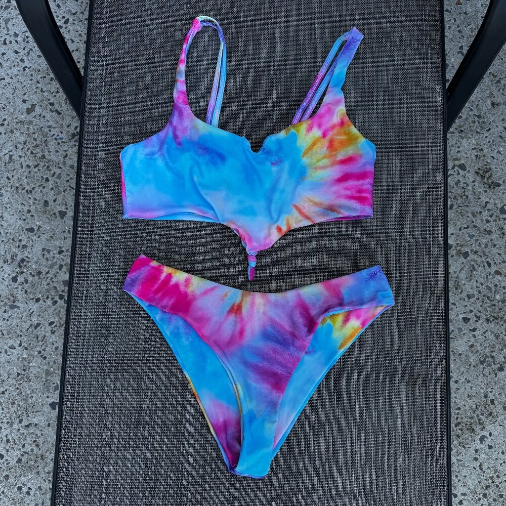 Tie Dye Bikini Pink Blue Large Top Medium Bottoms Pink Lily